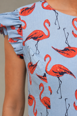 Flamingo Print Embroidered Dress