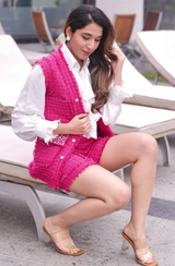 Mahima Khanchandani in Pink Tweed Shorts Set