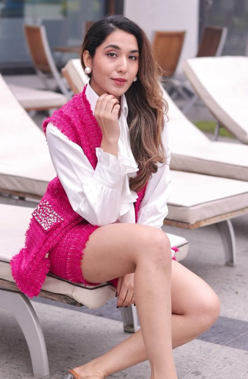 Mahima Khanchandani in Pink Tweed Shorts Set