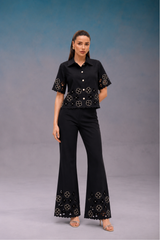 Black Floral Cutwork Co Ord Set