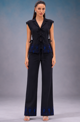 Electric Blue & Black Embroidered Co Ord Set