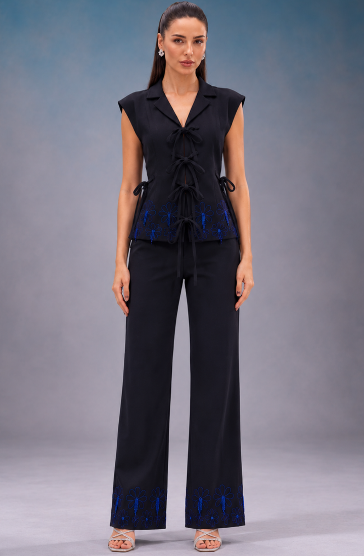Electric Blue & Black Embroidered Co Ord Set
