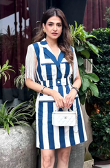 Stripe Denim Dress With Fringes