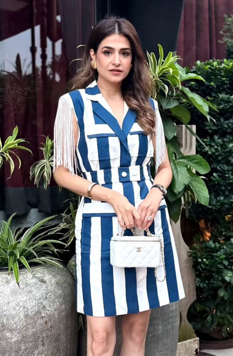 Stripe Denim Dress With Fringes – Ombrello Clothing