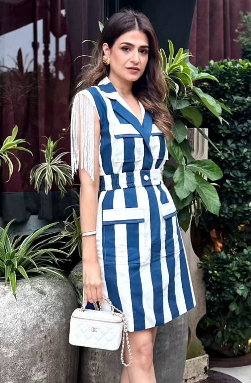 Amrita Mehra Saluja in Stripe Denim Dress With Fringes