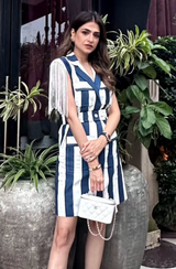 Stripe Denim Dress With Fringes