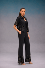Black Floral Cutwork Co Ord Set