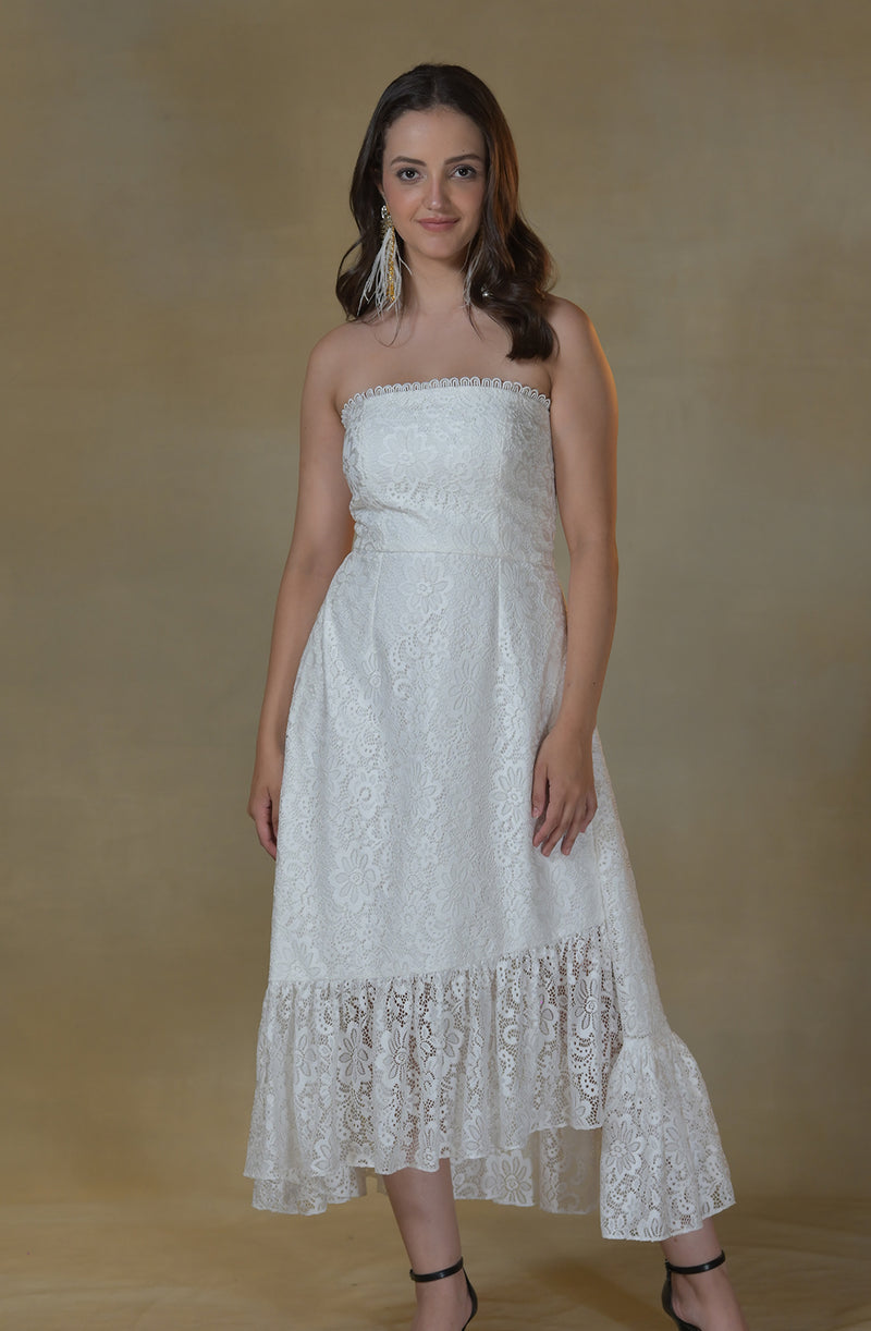 White Lace Asymmetrical Dress