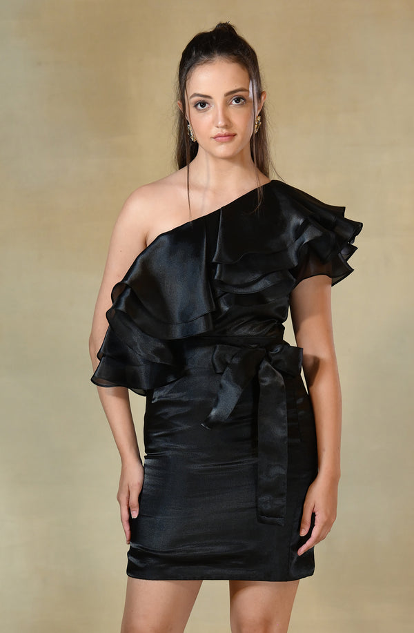 Black Organza Ruffle Dress