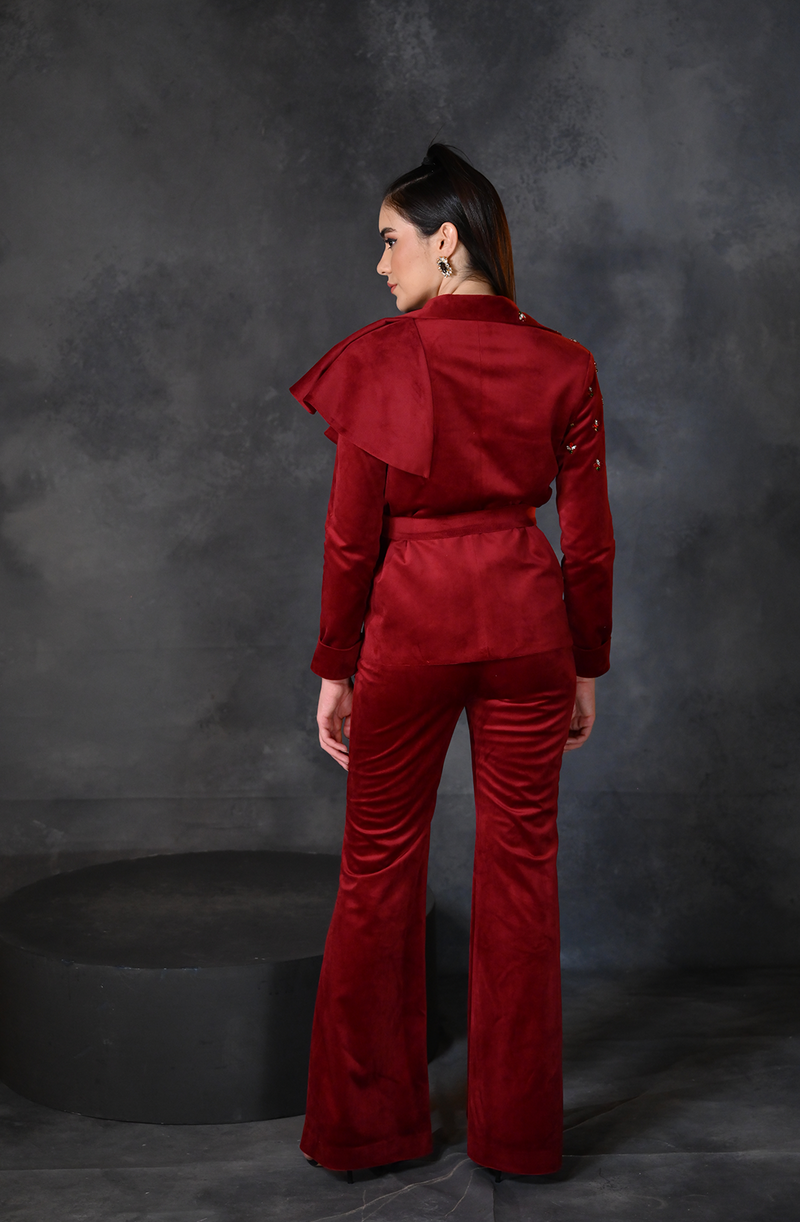 Red Velvet Embroidered Blazer