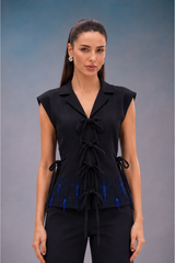 Electric Blue & Black Embroidered Co Ord Set