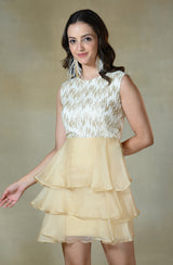White & Golden Embroidered Frill Dress