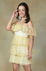 White & Golden Chantilly Lace Dress