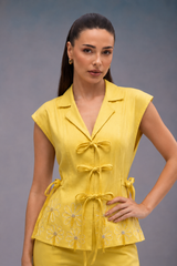 Yellow & White Embroidered Co Ord Set