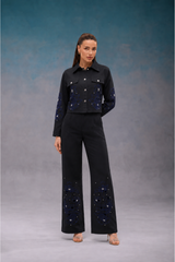 Electric Blue & Black Floral Cutwork Set