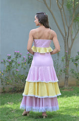 Yellow & Pink Linen Skirt Set