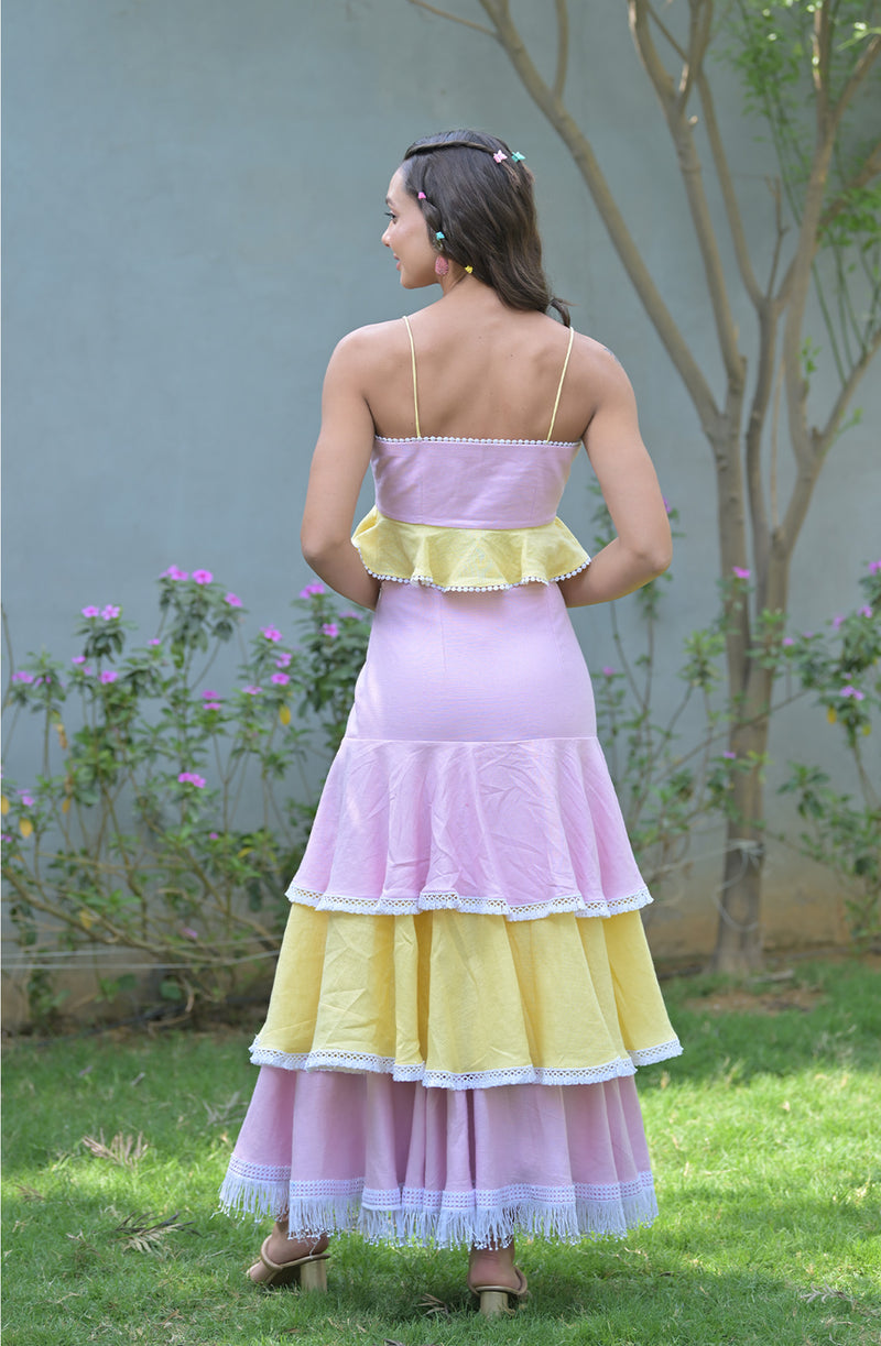 Yellow & Pink Linen Skirt Set