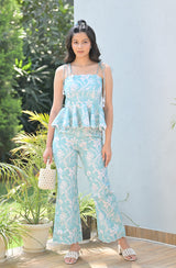 Blue Linen Print Co Ord Set