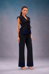 Electric Blue & Black Embroidered Co Ord Set