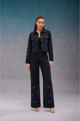 Electric Blue & Black Floral Cutwork Set