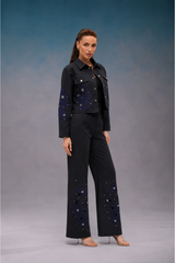 Electric Blue & Black Floral Cutwork Set