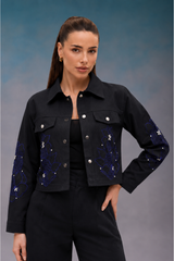 Electric Blue & Black Floral Cutwork Set