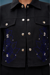 Electric Blue & Black Floral Cutwork Set