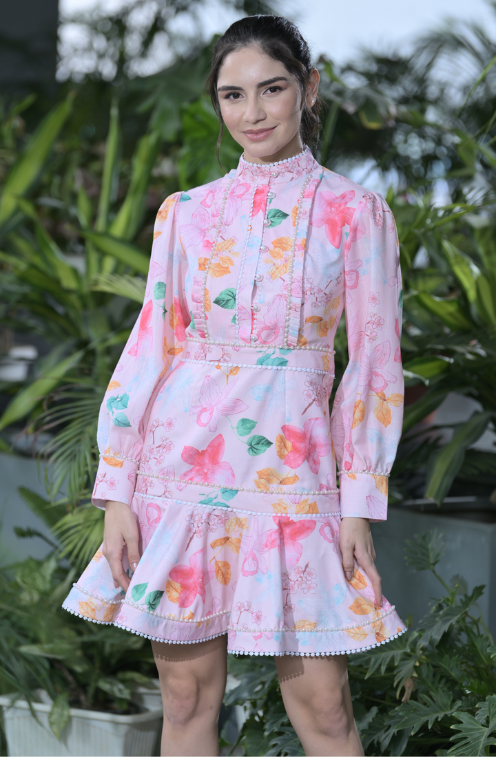 Pink Linen Lace Dress