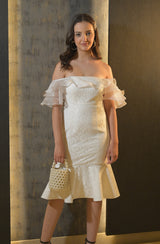White Lace & Organza Midi Dress
