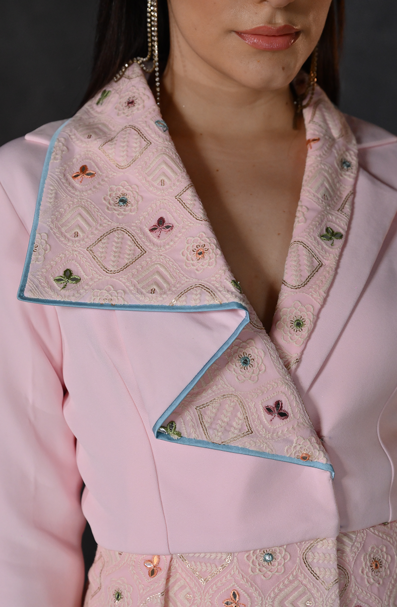 Pink Asymmetrical Drape Blazer