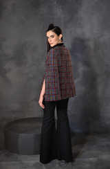 Multi Colour Tweed Cape With Belt