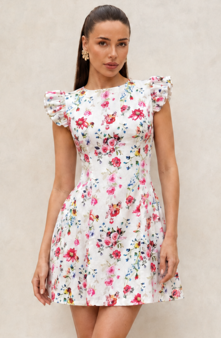 White Floral Embroidered Dress