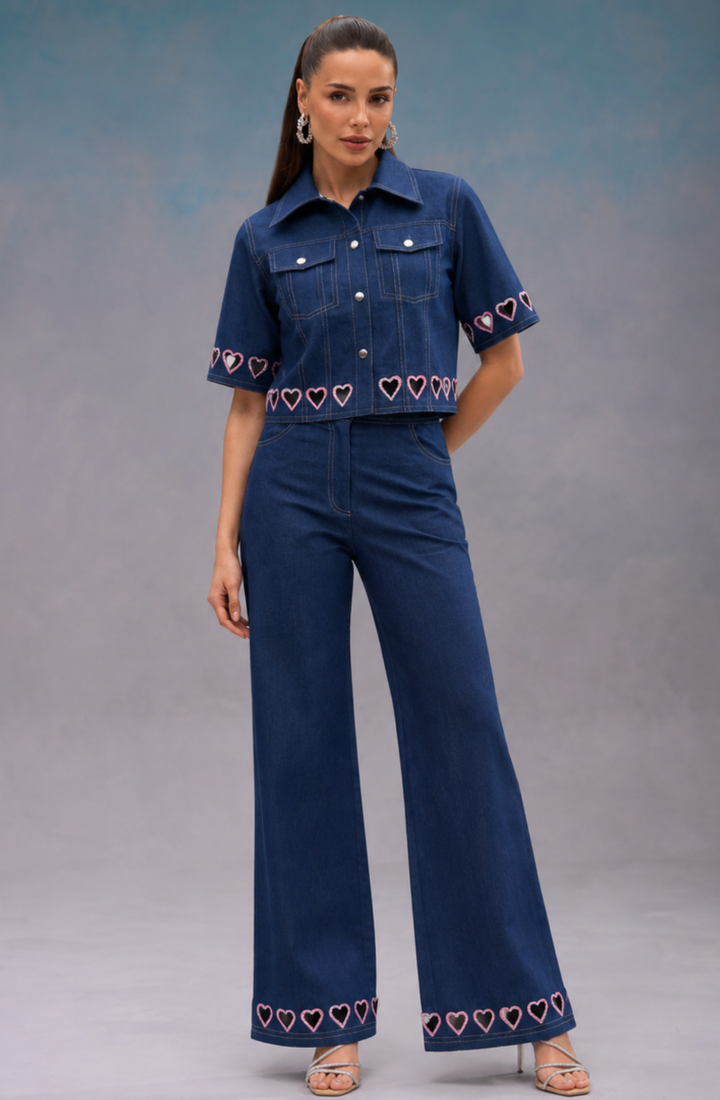 Blue Heart Cutwork Co Ord Set