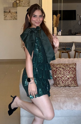 Mini Sequin Dress With Exaggerated Bow