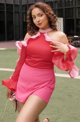 Two Tone Organza Top With Ruffle Detailing