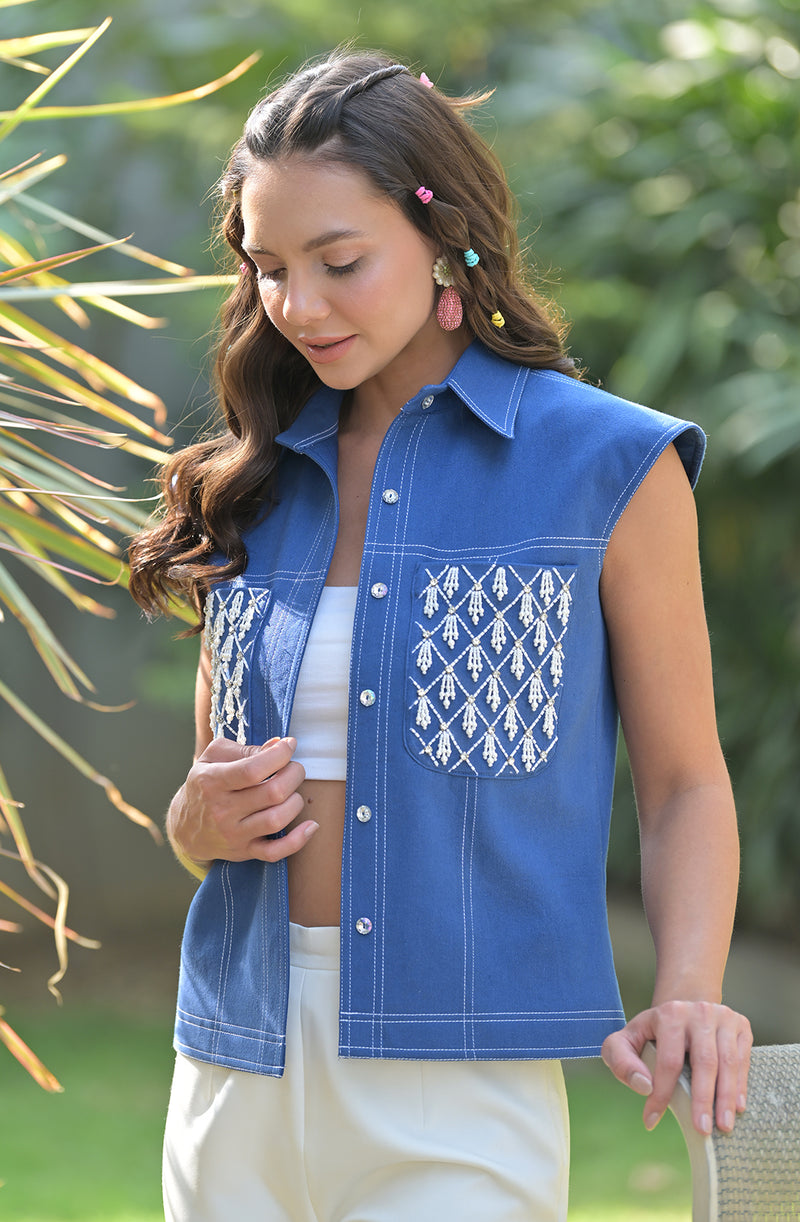 Blue Denim Embroidered Jacket