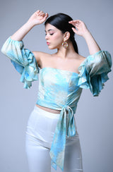 Foil Strapless Frill Top