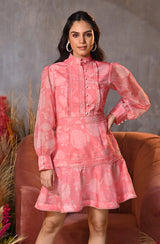 Pink Floral Print Organza Dress