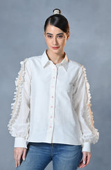 White Pleated Lace Shirt