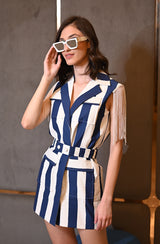 Stripe Denim Dress With Fringes