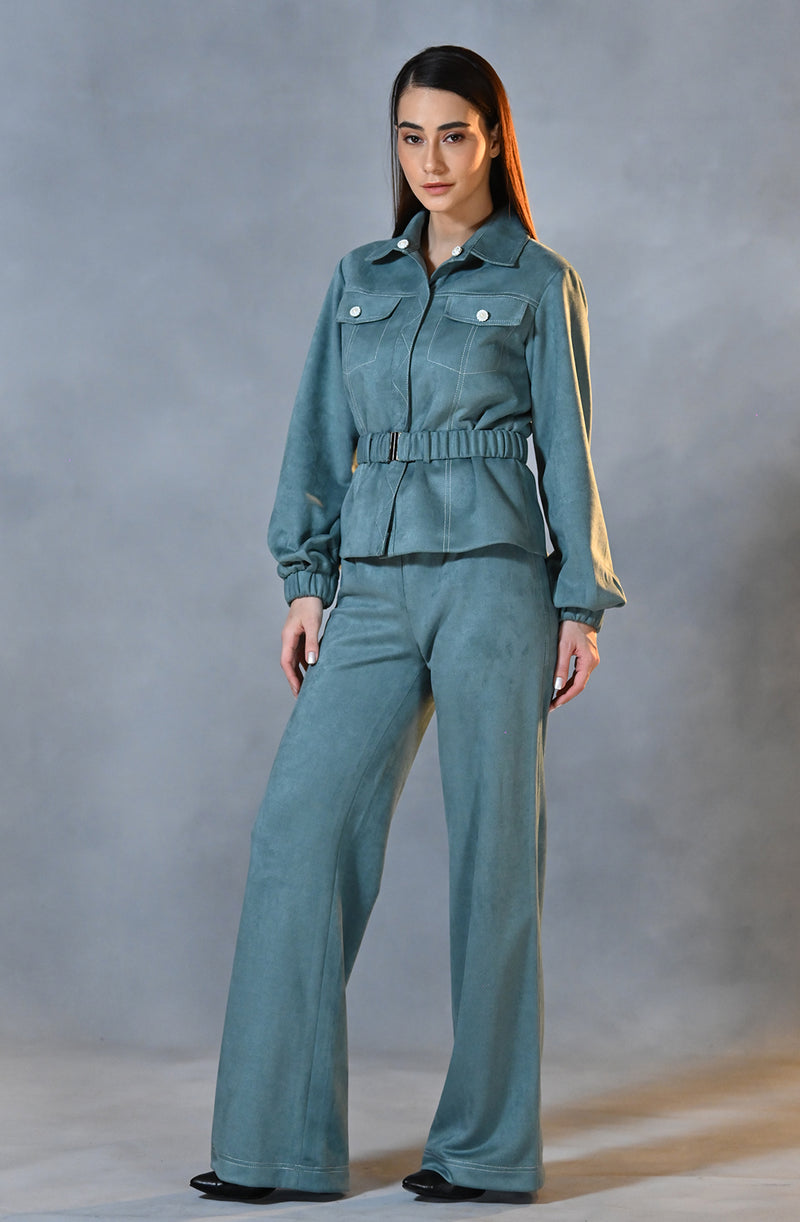 Aqua Sky Jacket & Pant Set With Stitch Detail