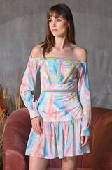 Multicolour Print Off Shoulder Dress