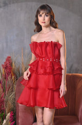 Red Layered Organza Dress