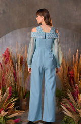 Sky Blue Embroidered Jumpsuit