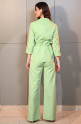 Tea Green Embellished Blazer Pant Set
