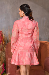 Pink Floral Print Organza Dress