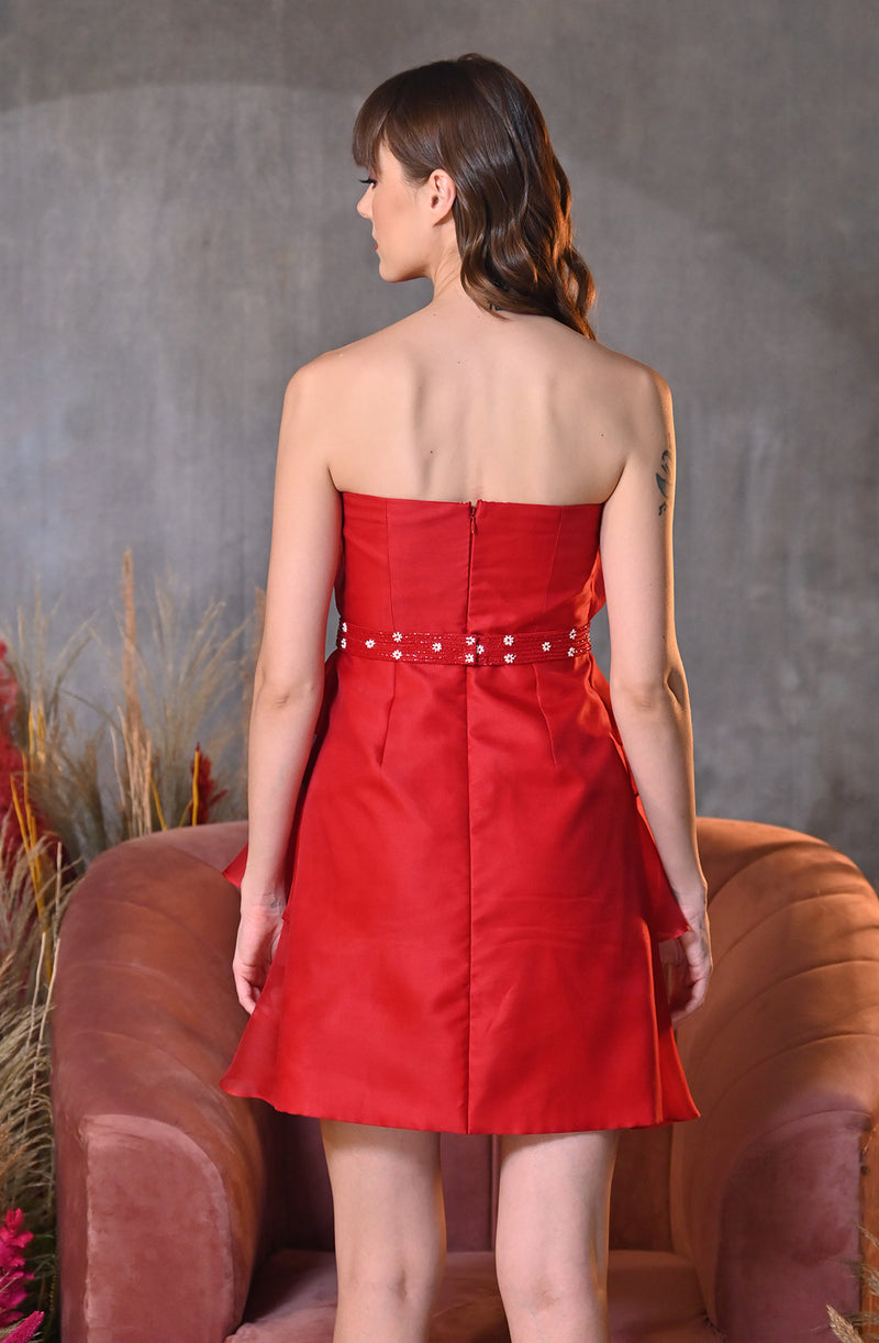 Red Layered Organza Dress