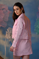 Pink Embroidered Jacket & Skirt Set
