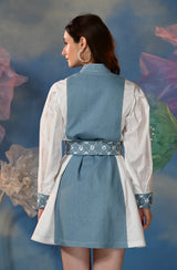 Blue & White Embroidered Shirt Dress