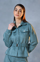 Aqua Sky Jacket & Pant Set With Stitch Detail